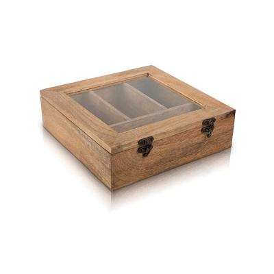 China Antique wooden storage box with dividers and rustic wooden stained glass tea box with metal locks for sale