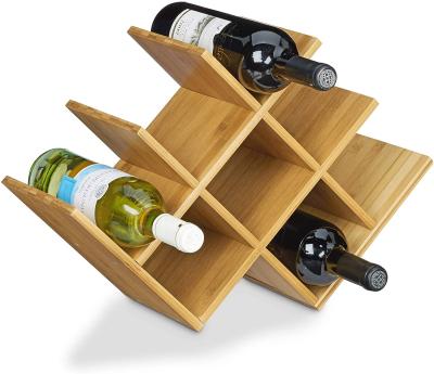 China Storage Rack 8 Bottle Wooden Geometric Design Bamboo Wine Rack for sale