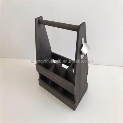 China Handmade Solid Wood Beer Wine Bottle Holder With Opener for sale