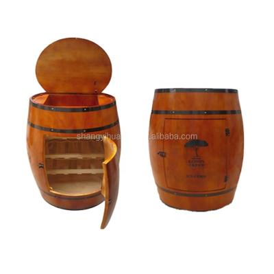 China 225L Wooden Wine Barrel Shape Whiskey Wine Barrel Sustainable Wine Barrel Shelf for sale