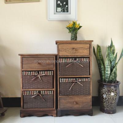 China (Others) Adjustable Wicker Wood Furniture With 4 Drawers Willow Cabinet NC for sale