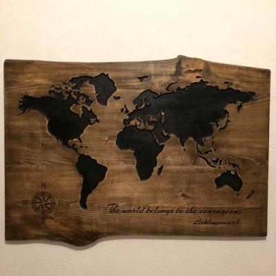 China Antique Imitation Wood Crafts Handmade Laser Engraved World Map Wall Decor Custom Sign World Map Wall Decor Wooden World Map Wall Decor for sale