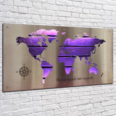 China Hot Sales Vintage Handwork World Map Metal Wall Art With Led Light Wall Decor Illuminate Wooden Backlit Sign Map Signage For Homedecor for sale