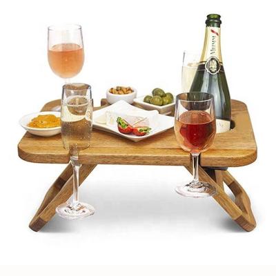 China Natural Wood Tray Folding Table Portable Wooden Picnic Food Serving Table with Legs Folding Laptop Table for sale