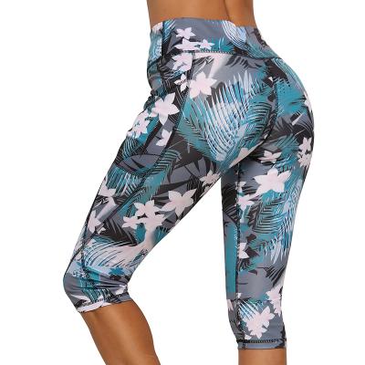 China OEM Breathable Fashionable Full Color Seamless Leggings Prind Floral Camouflage With Pocket Short Yoga Pants for sale