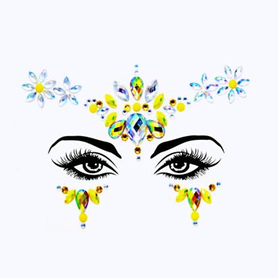 China Temporary Rhinestone Crystal Diamond Face Tattoo Temporary Jewel Art Sticker Happy Game Halloween Glitter Double Face Gems Sticker for sale