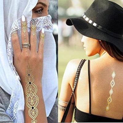 China Sexy India Traditional Henna Stencils Print Temporary Golden Tattoo Sticker Stick Metal Henna Tattoo Cone Lace Vagina Supplies for sale