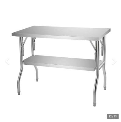 China Commercial Stainless Steel Worktable Workstation 48x30 Inch Commercial Folding Prep Table, Double-Shelf Stainless Steel Folding Table, Kitchen for sale