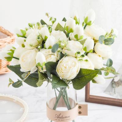 China Fashional Artificial Flowers Hot-selling Artificial Peony with Flowers and Buds Artificial Silk Peony Flower Bouquet for Table Decoration for sale