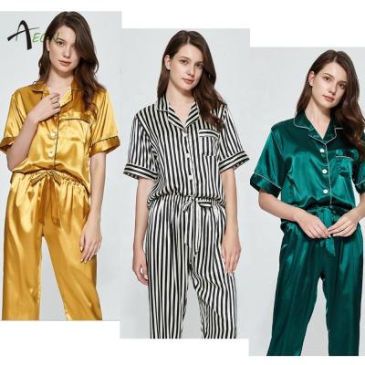 China QUICK DRY silk pajamas set for women polyester satin pajamas custom made sleepwear for sale