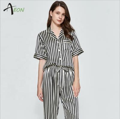 China QUICK DRY custom silk satin long sleeve pajamas stripe pajamas set for women for sale