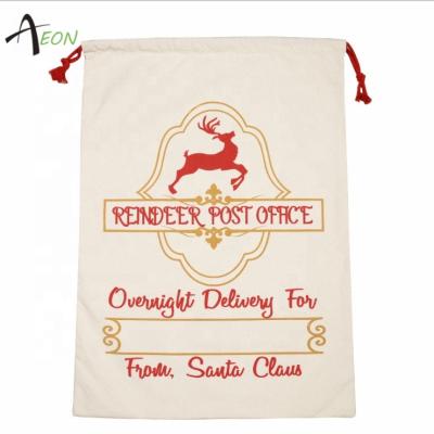 China Large Soft-Loop 100% Cotton Canvas Christmas Santa Sacks Print Drawstring Bags for sale