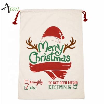 China Christmas Storing Latest Large Cotton Canvas Santa Sack Bag With Drawstring Christmas Decoration Gift Santa Bags for sale