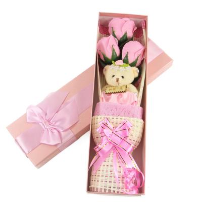 China Hot Selling Plush Valentines Gifts Creative And Lovely Soft Pink Flower Bear for sale