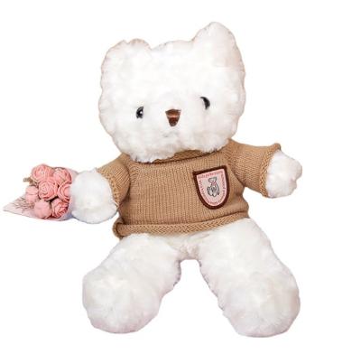 China Promotional Plush Toy Best Selling To Add Your Own Logo Sweater Wearing White Pink Bear 30cm for sale