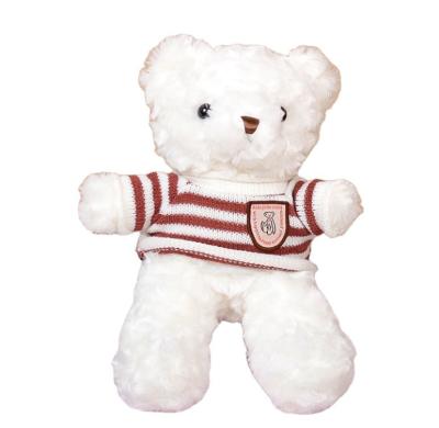 China Chinese plush toy OEM factory customized to add your own logo using white and red stripe sweater 30cm stuffed white pink bear for sale