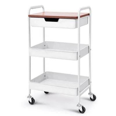 China Modern Hot Selling Office Cart Trolley 3 Tier Rolling Service Storage Utility Cart Rolling Organizer with Drawers for sale