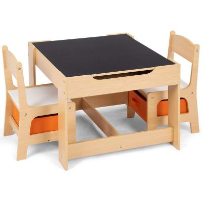 China Modern Wooden Kids Table And Chair Set Double Side Table Top With Storage Box for sale