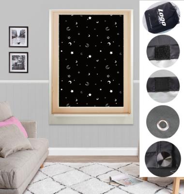 China Waterproof High Quality Stars And Moons Design Blackout Portable Blind Curtain Suction Cups Removable Black Curtain for sale