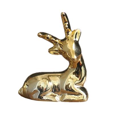 China Art Decor Ring Storage Golden Lying Deer Ring Holder for Jewelry Engagement Wedding Ring Display Holder Stand Trinket Trays for sale