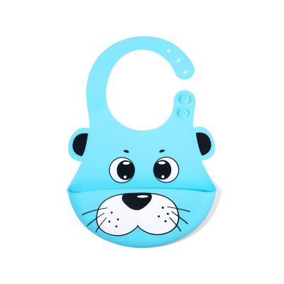 China New Cartoon Pattern Baby Silicone Bib Washable Drool Pouch for sale