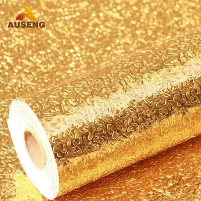 China Modern 50 Meters Gold Roll Kitchen Oil Render 3D Wall Panel Backsplash Wallpaper Skin And Stick Resistant Heat Resistant Wallpaper for sale