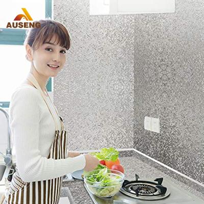 China Modern Self Adhesive Aluminum Foil Waterproof Wallpaper For Kitchen Countertop Cabinet Drawer Liner Panel Floor Stickers for sale