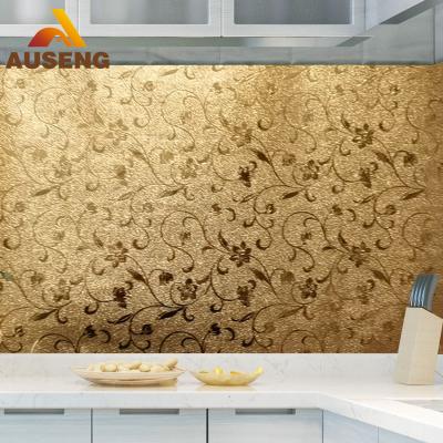 China Modern Fire Proof Gold PVC Kitchen Wallpaper Roll Aluminum Sideboard Designs Furniture Counter Sticker for sale