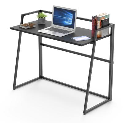 China Simple Design Removable Cheap Metal Cover Space Saving No Assemble Black 41 Inch Folding Computer Desk With Protective Bar for sale