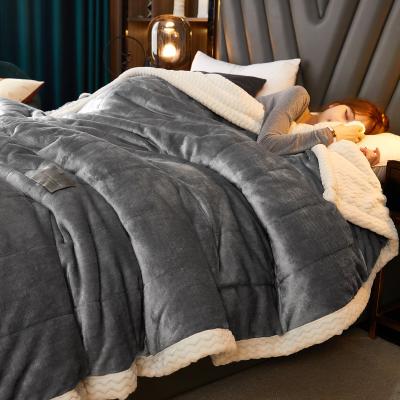 China Factory Price Custom Anti-Static Fuzzy Flannel Large Logo Double Sided Ply Comfortable Blanket Plain With Sherpa Throw Blanket For Winter Office for sale