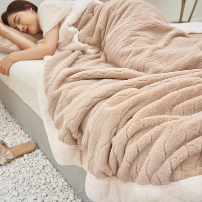 China Rabit Fur Anti-static Luxury Thickened Imitation Winter Cover Soft Double Sides Shear Sofa Blanket Winter Living Room Throw Blanket for sale