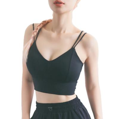 China 2021 new lulu light V cup fashion sports yoga underwear breathable three-dimensional camisole double bra for sale