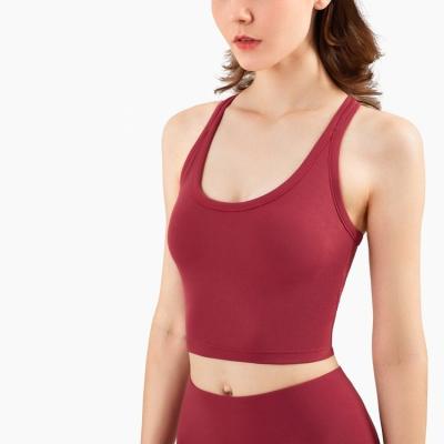 China 2021 new breathable European and American deep sexy naked sports vest women beautiful back gathered fashion yoga vest style underwear for sale