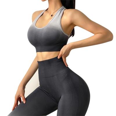 China Yoga Apparel Suit Breathable Gradient Color Sports Invest Hip Bra High Waist Tight Gaiters Fitness Pants for sale