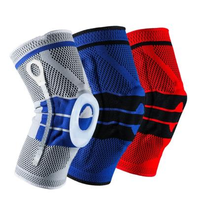 China 2021 New Breathable 3D Knitted Nylon Knee Patella Protector Silicone Spring Knee Pads Sports Support Sleeve Compression Knee Brace for sale