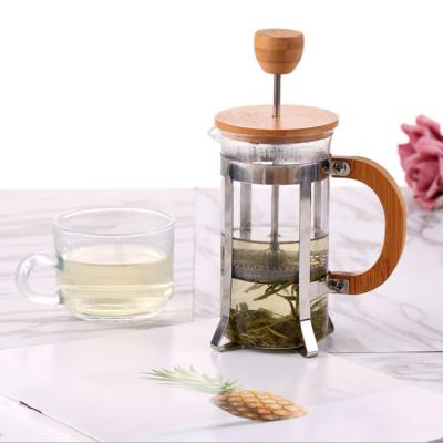 China Portable Sustainable 350ml French Press With Bamboo Cover /glass Coffee Pot for sale