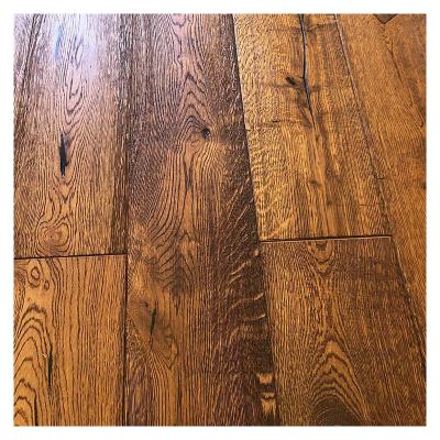 China Rustic 190 Mm Width Hand Scrapped And Distressed European Rustic Oak Hardwood Flooring Wide Plank for sale