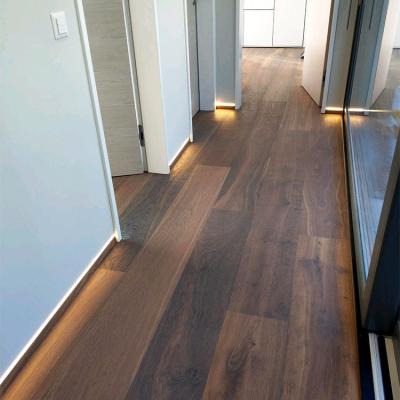 China Traditional Dark Smoke Color Low Price White Oak Timber French Principal 3 Layer Solid Wood Flooring for sale