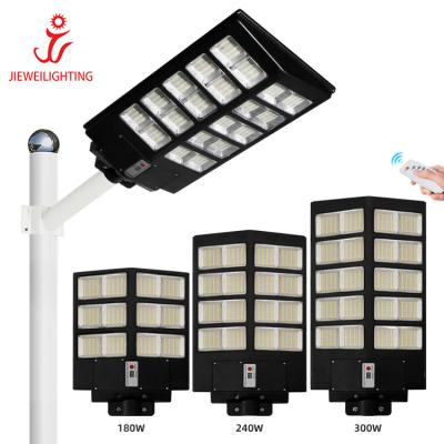 China Jiewei Road Road Light Outdoor Waterproof Ip65 Control Smd 180w 240w 300w ABS All In One Led Solar Road Lamp for sale