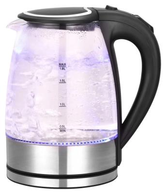 China 360 Degree Rotation Base 1.8 Liter Glass Kettle Boiler For Home Appliances With Blue LED Light Glass Body OEM Customized for sale