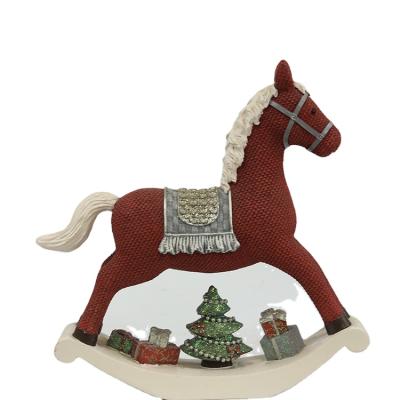 China Europe Cheap Resin Figurina Resina Decor Christmas Decoration Home Rocking Horse for sale