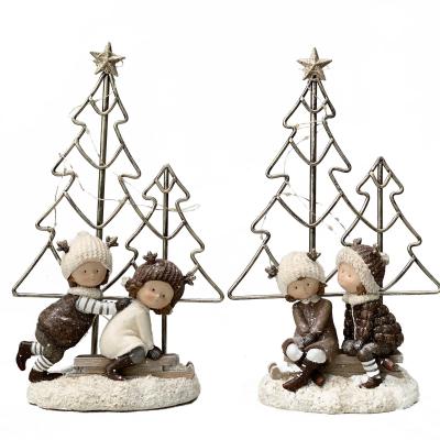 China Europe Christmas Decorations Iron Wrought with Children and Lamp Christmas Trees for sale