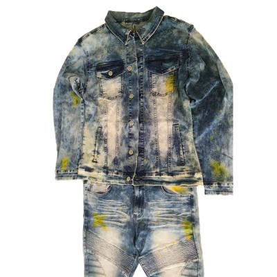 China Breathable Ink-Splash Fashion Yellow Fashion Denim Suit Men's Casual Slim Denim Jacket for sale