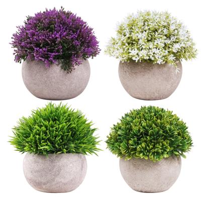 China Art Decor Home Shrub Plants Mini Fake Greenery Faux Topiary Decor 4 Pack Artificial Potted Plants In Pulp Pots For Office Shelf Decoration for sale