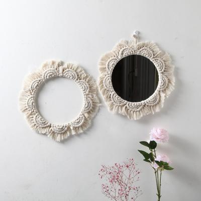 China Gifts Bohemian Macrame Christmas Wall Mounted Round Mirror with Fringe Bohemian Handmade Lace Makeup Mirror Holiday Wall Hanging Decor for sale