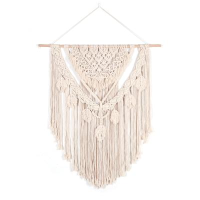 China 100% Handmade Woven Homes Art Decor Ornaments Geometric Macrame Curtain Macrame Wall Hanging Cream Beige Handmade Decorative Tapestry for sale