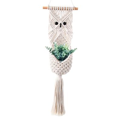 China 100% Handmade - Owl Flower Macrame Wall Hanging Tapestry Sundries Books Storage Basket Woven Macrame Wall Hanging Bohemian Decoration for sale