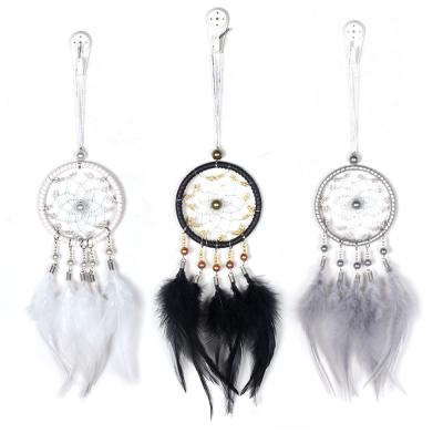 China DIY Bohemian Dream Gift Catcher With Feather Car Hanging Wall Hanging Nordic Macrame Dreamcatcher With Wood Beads Decoration Ornament for sale