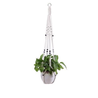 China Bohemian Handwoven Macrame Plant Baskets Yard Garden Decor Macrame Flower Pot Hangers Indoor Outdoor Hanging Rack with Wooden Beads for sale