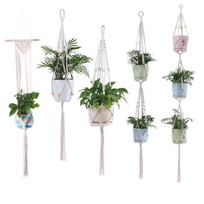 China Macrame Plant Bohemian Rope Woven Hanging Baskets Set of 5 Decor Macrame Plant Indoor Outdoor Hanging Hangers Garden Flower Pot Holders for sale